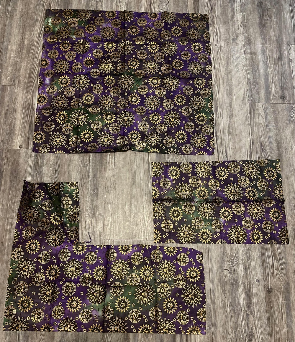 Purple Tie Dye Celestial Sun Moon Stars Cotton Fabric Remnants 1 Yd Quilt Craft